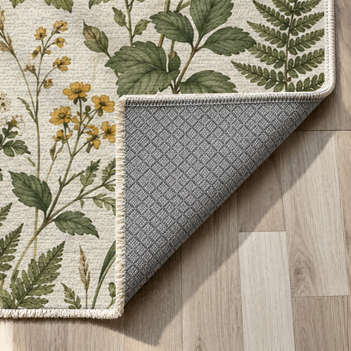 Wildflower Clearing Floral Washable Rug — backing close up