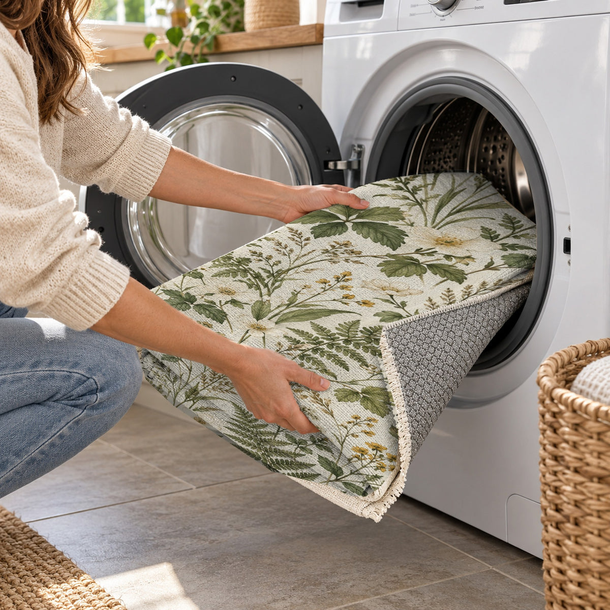 Wildflower Clearing Floral Washable Rug — washing machine