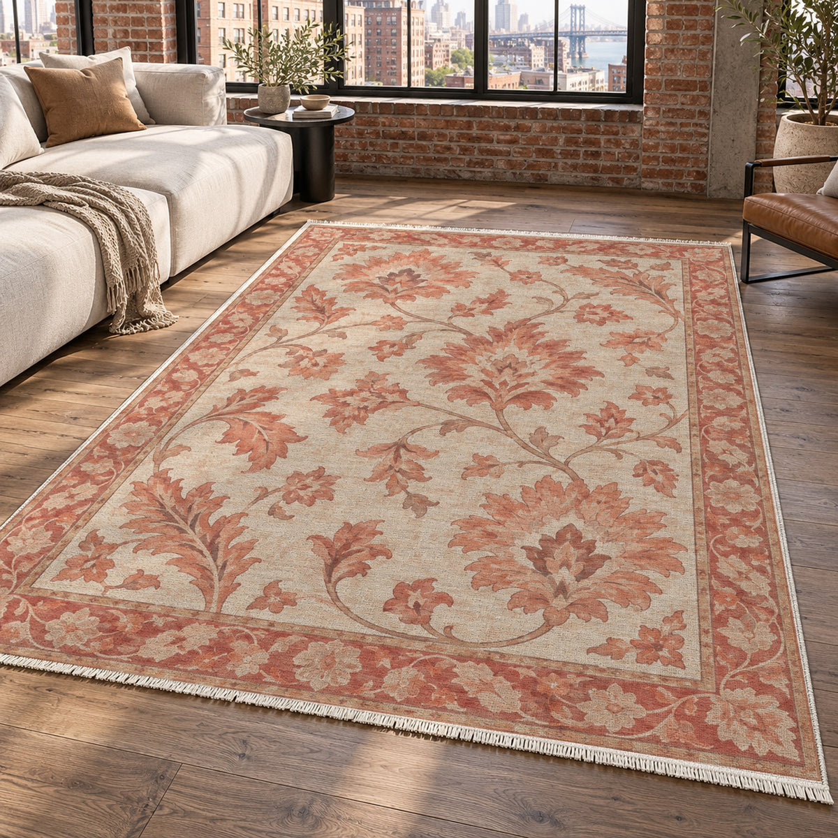 Willow Palmettes Coral Sand Classic Washable Rug — new york living
