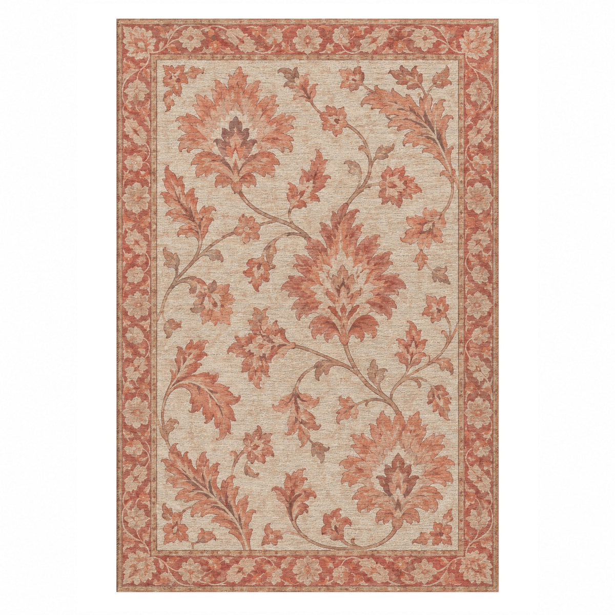 Willow Palmettes Coral Sand Classic Washable Rug — top view