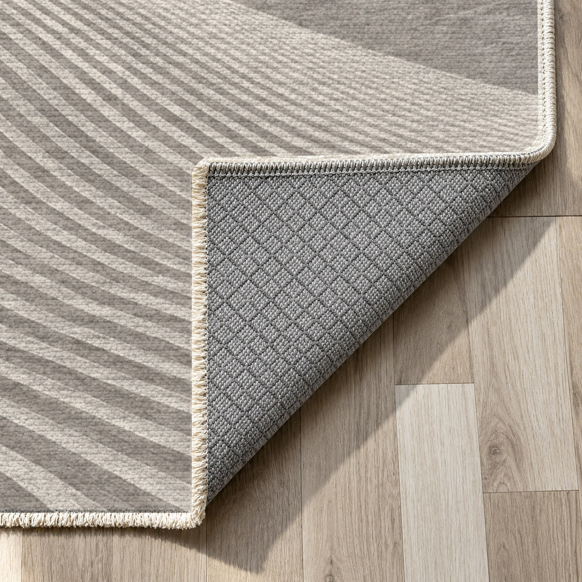 Wind Lines Charcoal Modern Washable Rug — backing close up