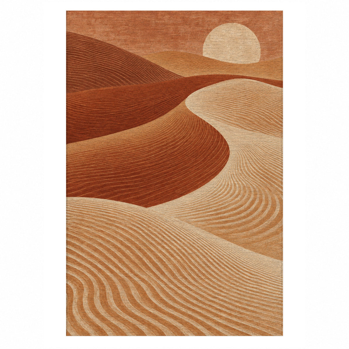 Wind Lines Terracotta Modern Washable Rug — top view