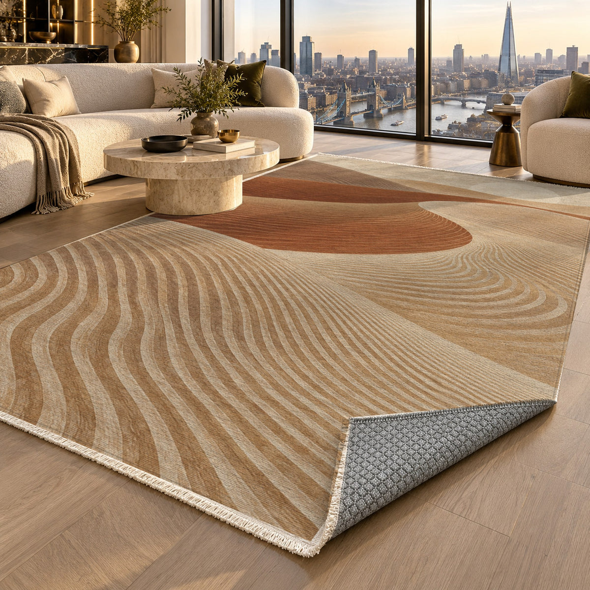 Wind Lines Modern Washable Rug — london luxury living