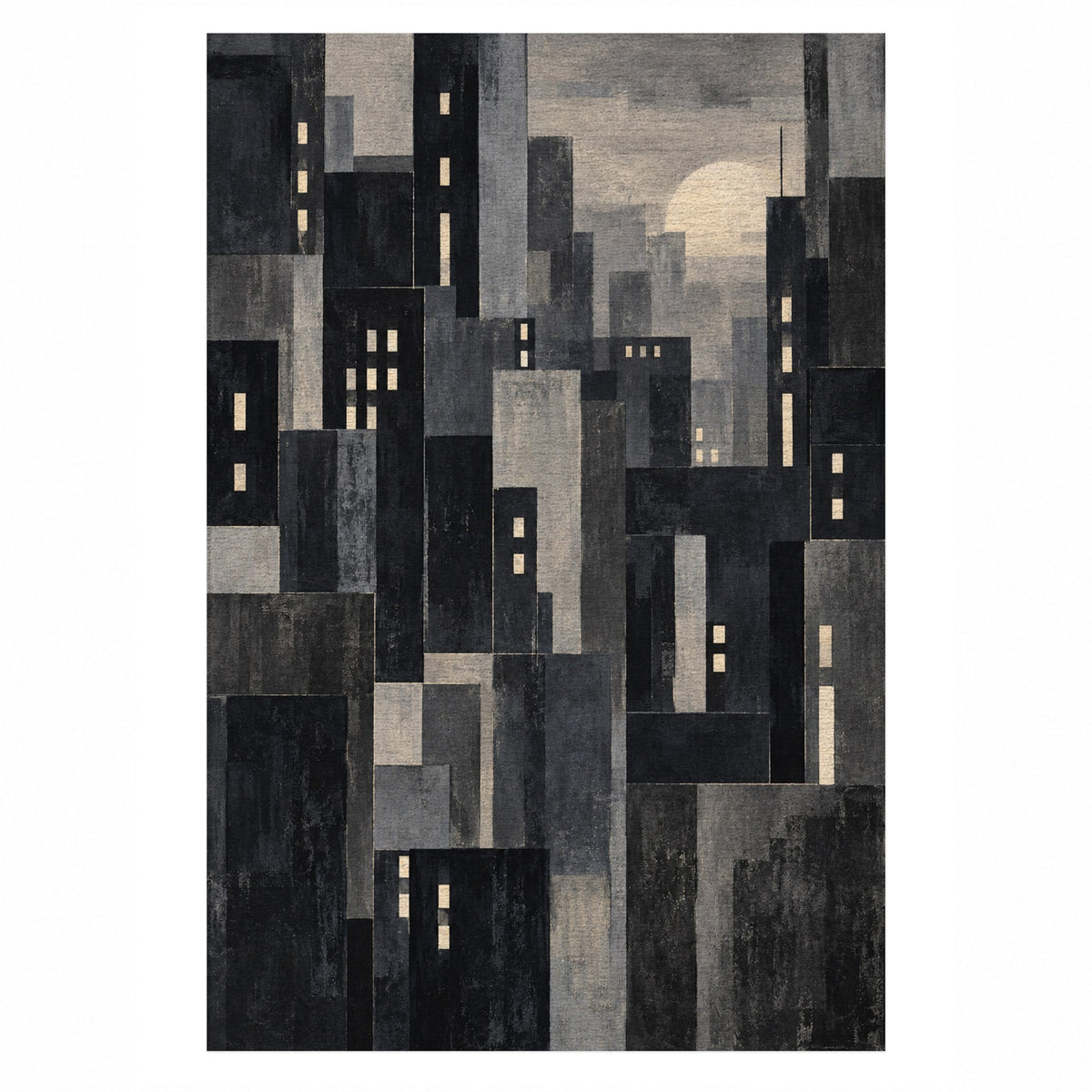 Window Lights Charcoal Modern Washable Rug — top view