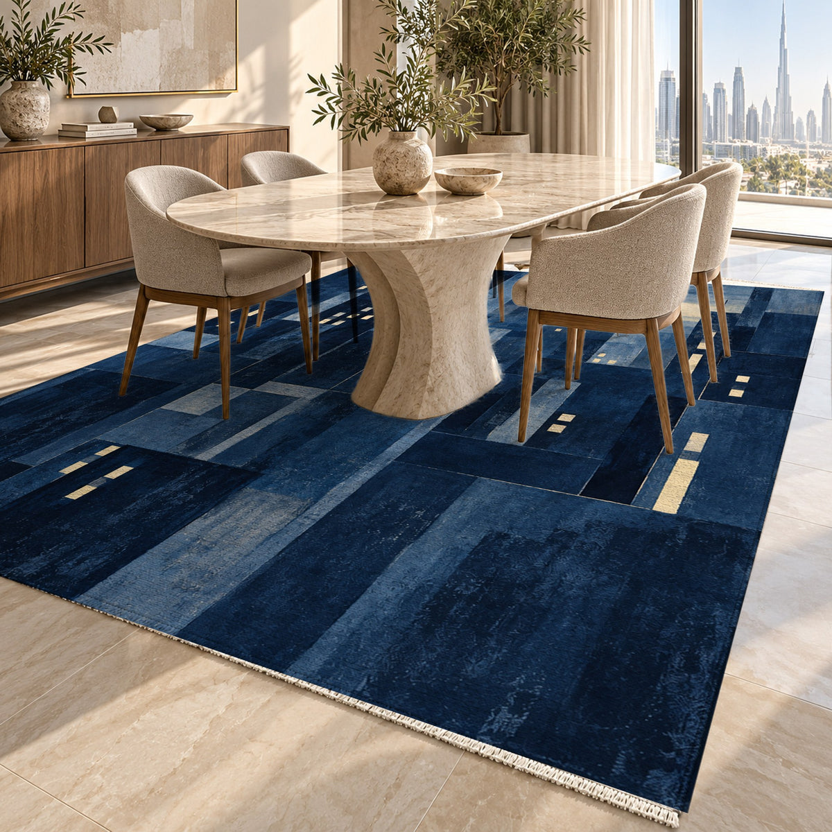 Window Lights Indigo Modern Washable Rug — dubai dining