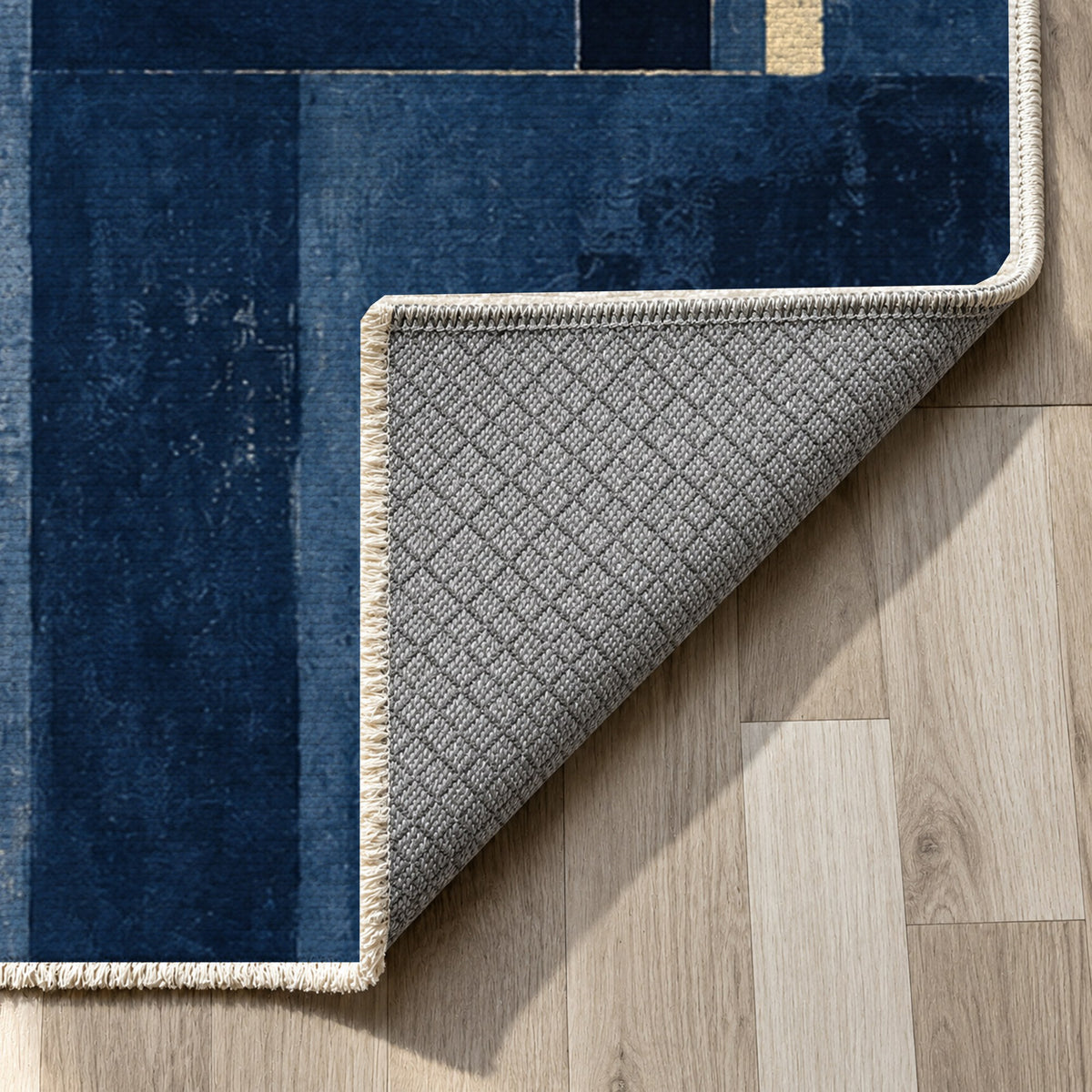 Window Lights Indigo Modern Washable Rug — backing close up