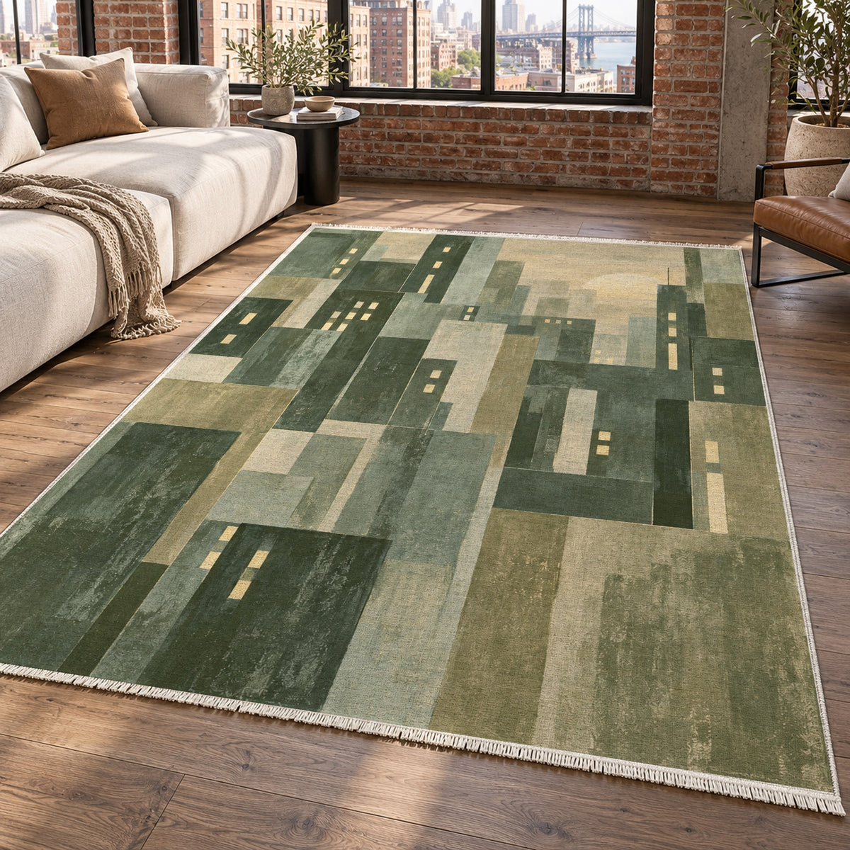 Window Lights Sage Modern Washable Rug — new york living