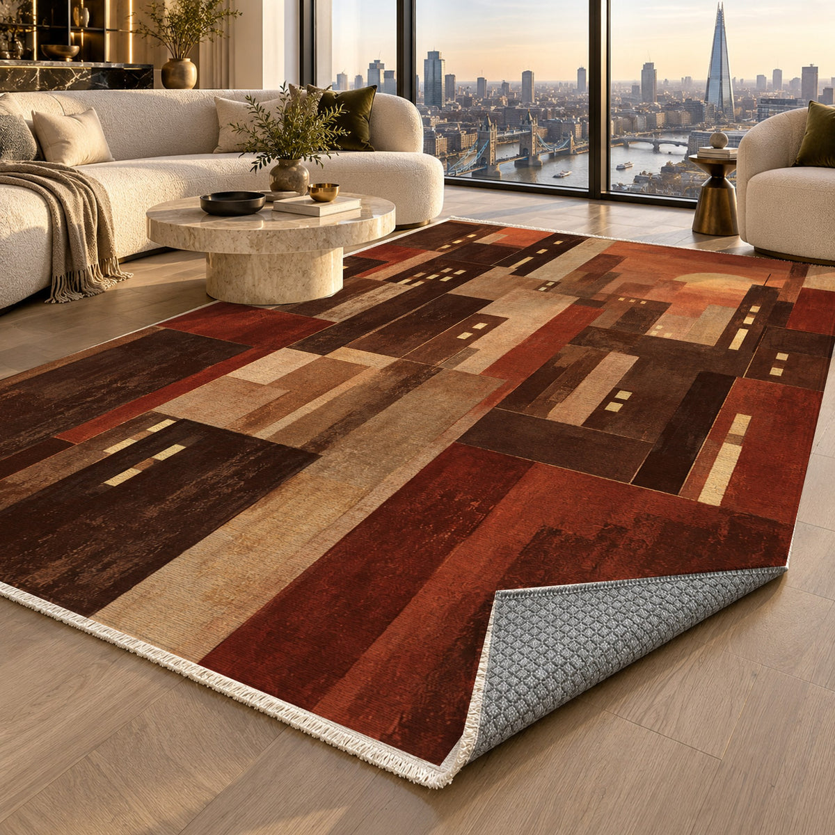 Window Lights Terracotta Modern Washable Rug — london luxury living