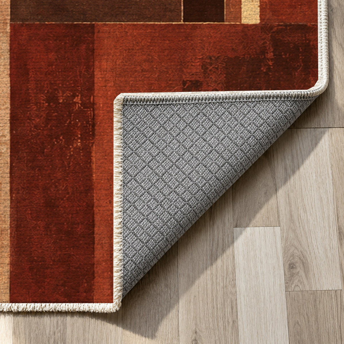 Window Lights Terracotta Modern Washable Rug — backing close up