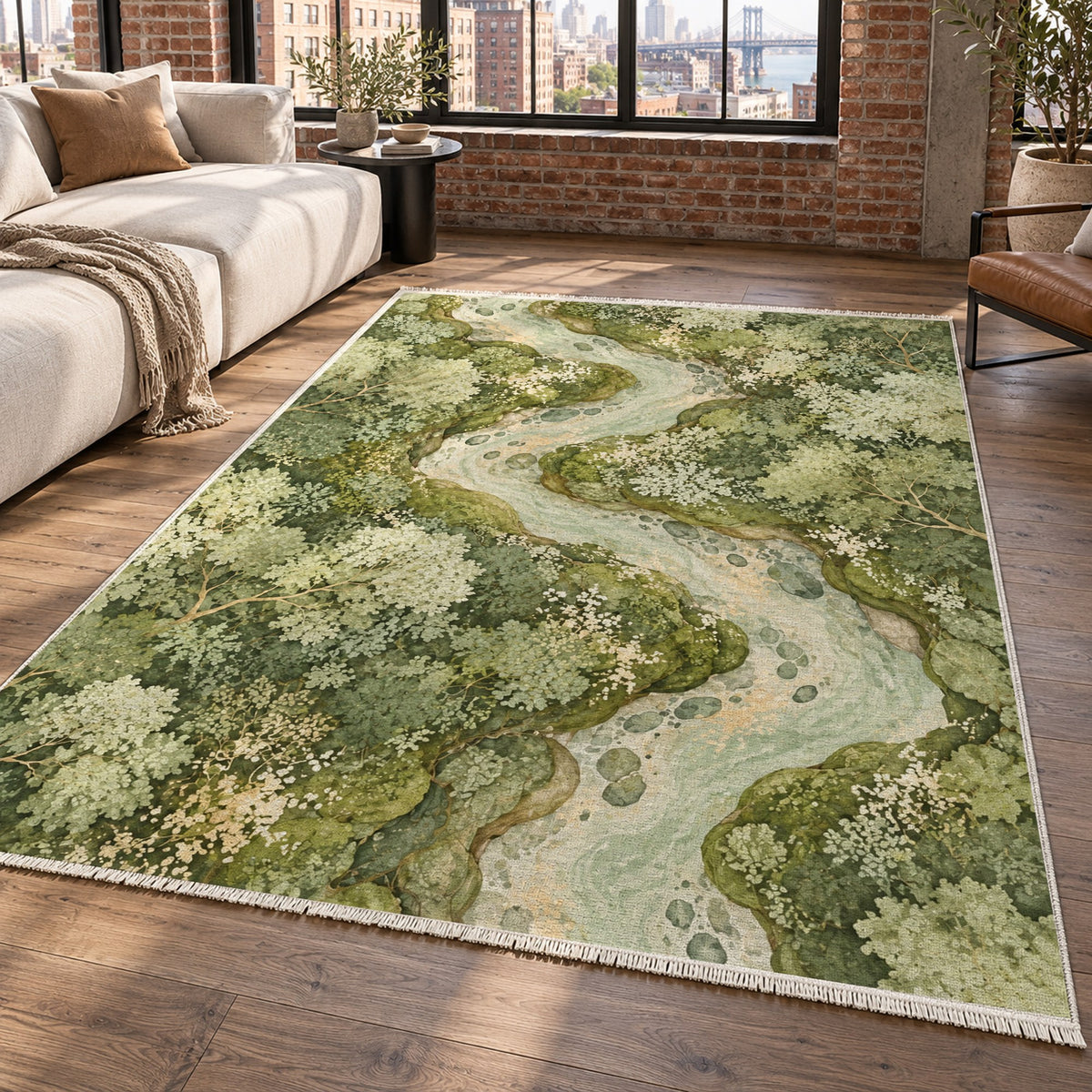 Woodland Stream Sage Floral Washable Rug — new york living