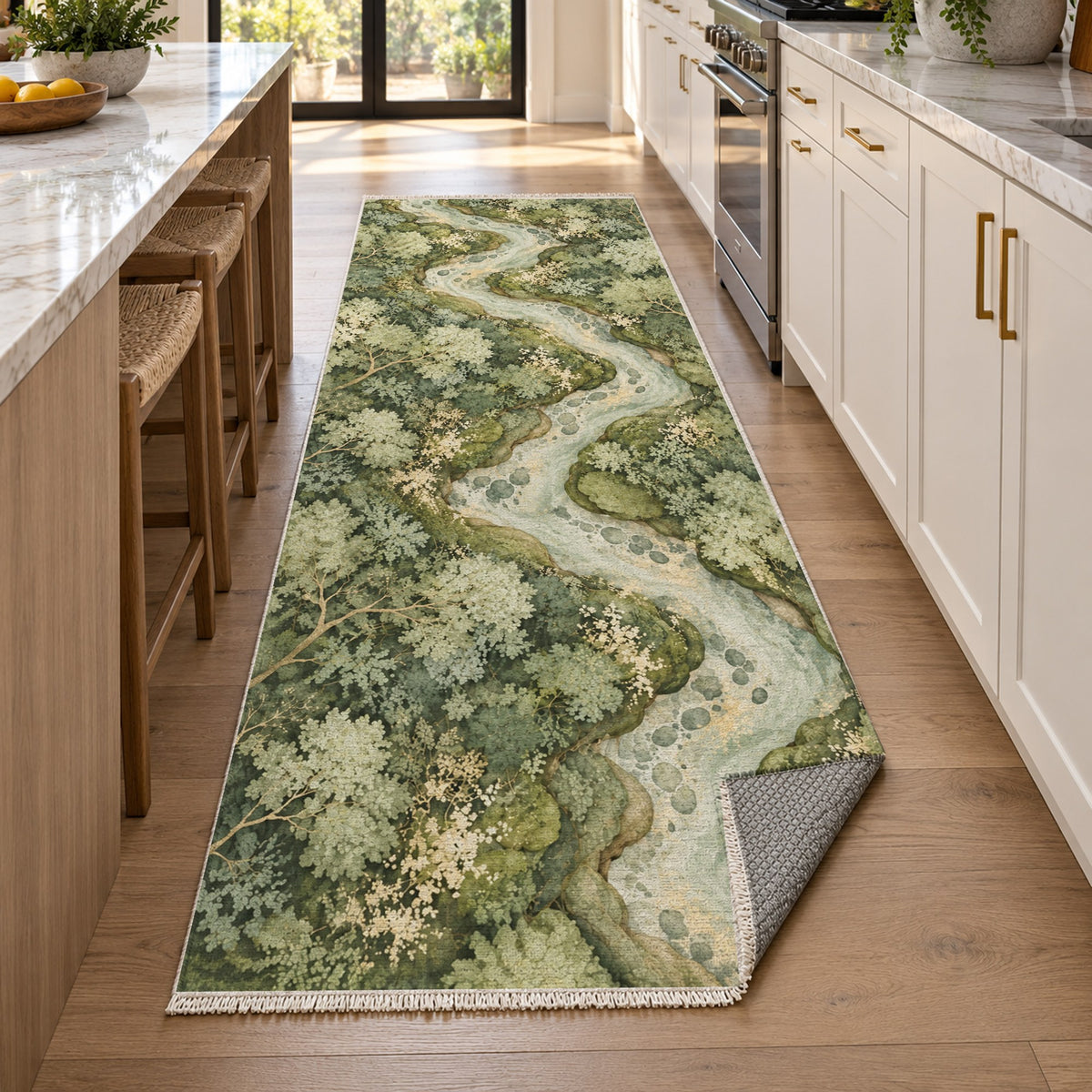 Woodland Stream Sage Floral Washable Rug — new york kitchen runner