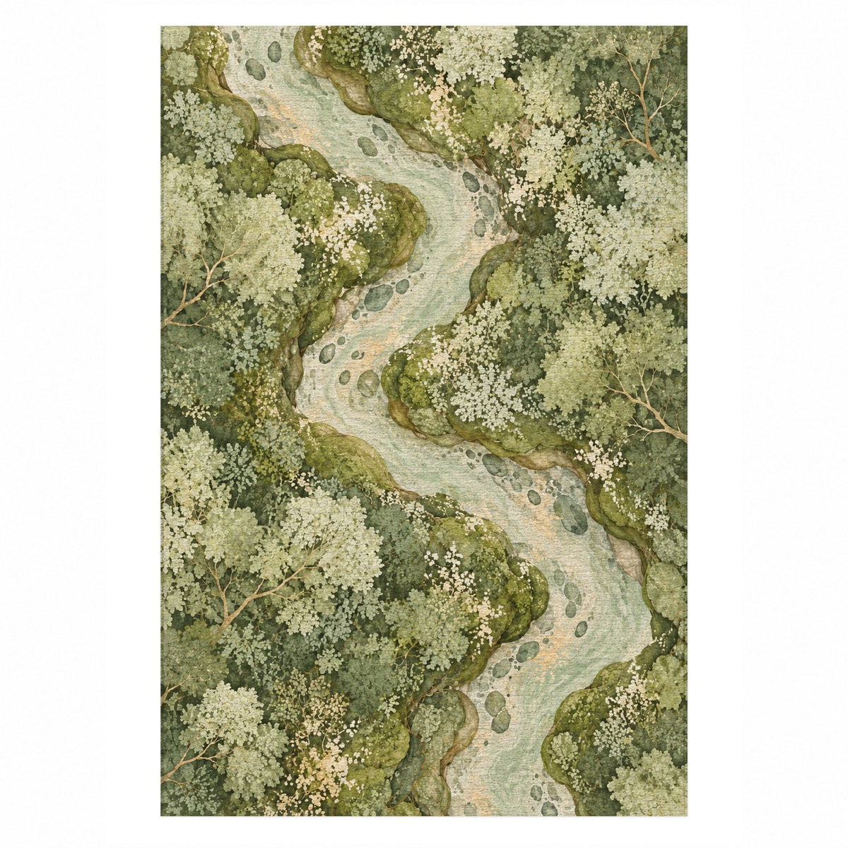Woodland Stream Sage Floral Washable Rug — top view