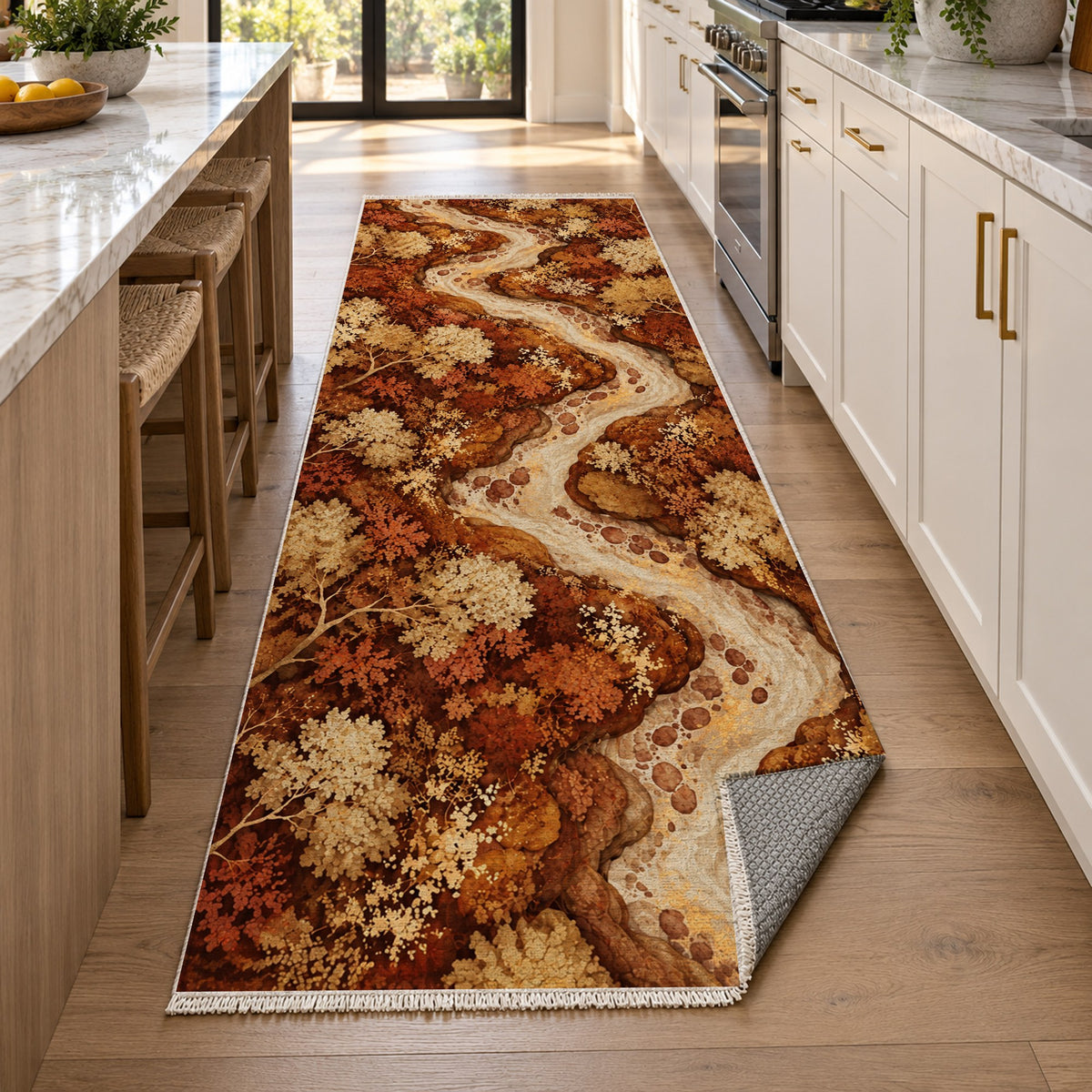Woodland Stream Terracotta Floral Washable Rug — new york kitchen runner