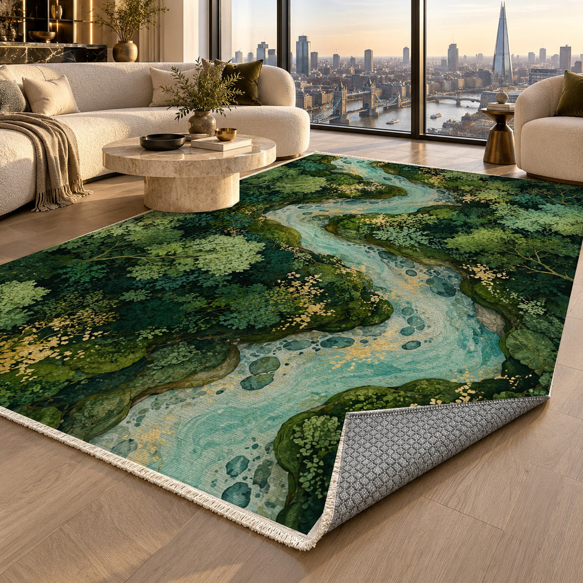 Woodland Stream Floral Washable Rug — london luxury living