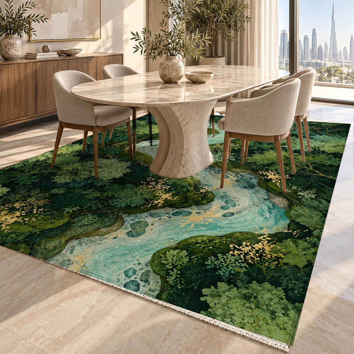 Woodland Stream Floral Washable Rug — dubai dining