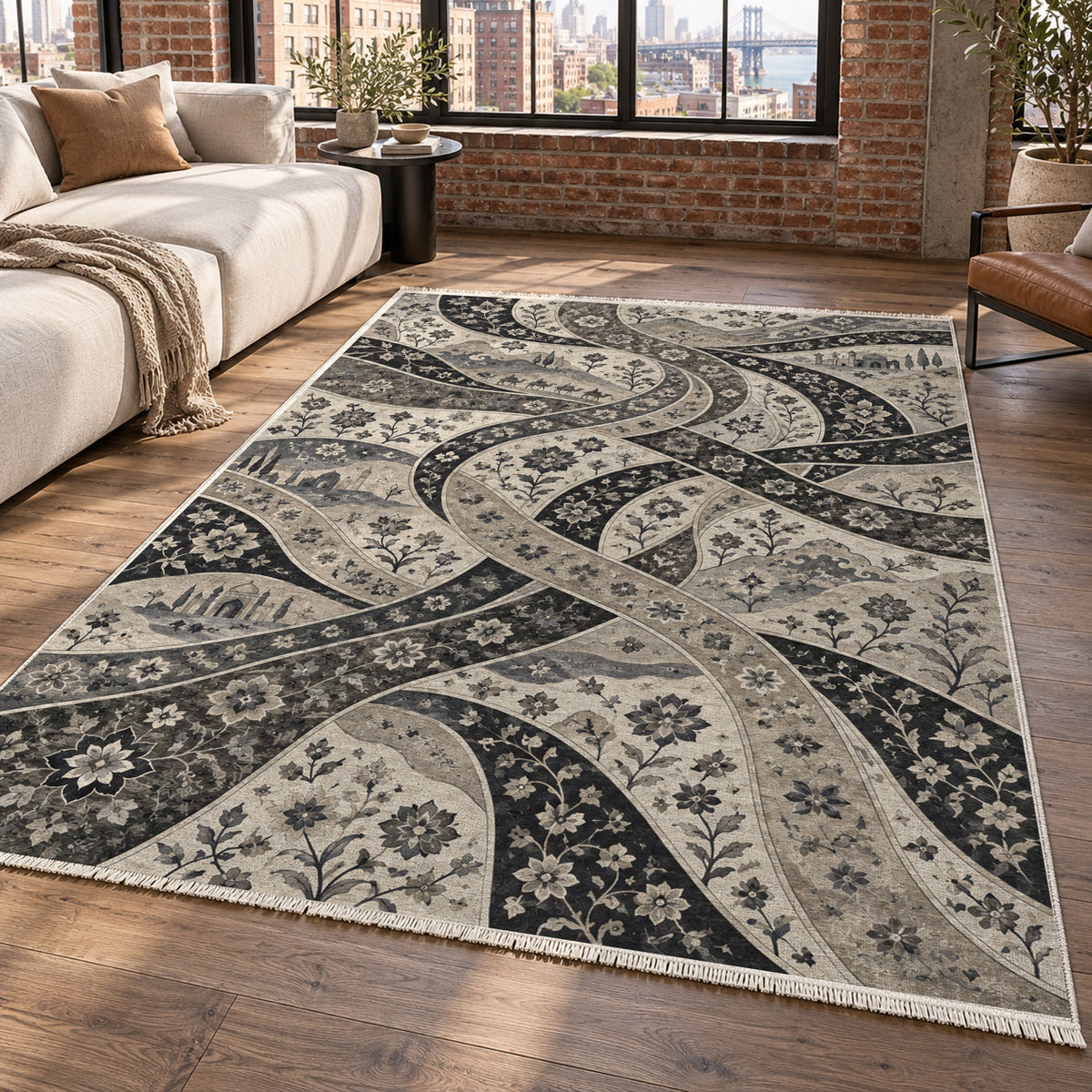 Woven Routes Charcoal Ethnic Washable Rug — new york living