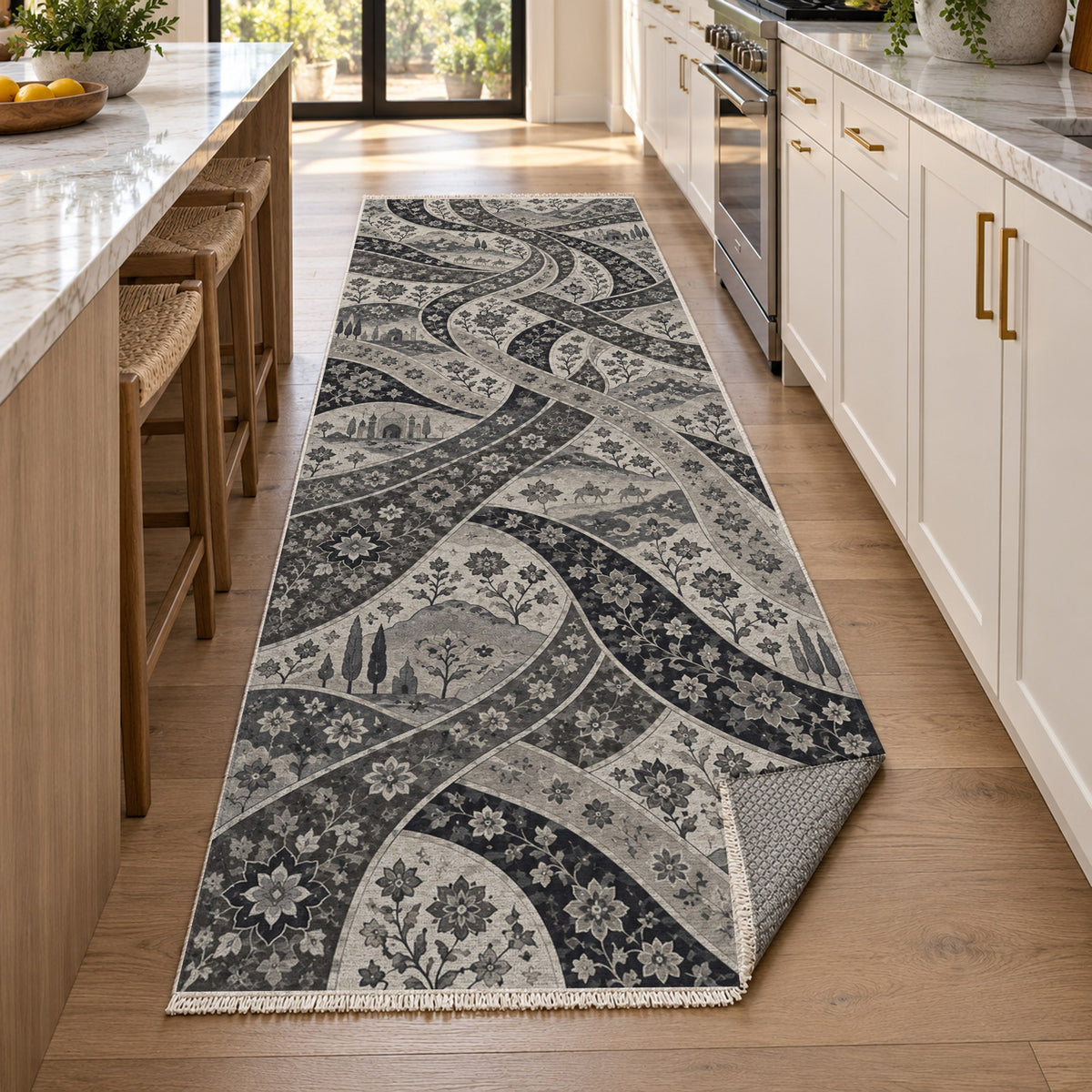 Woven Routes Charcoal Ethnic Washable Rug — new york kitchen runner