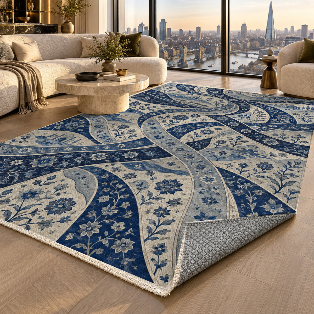 Woven Routes Indigo Ethnic Washable Rug — london luxury living