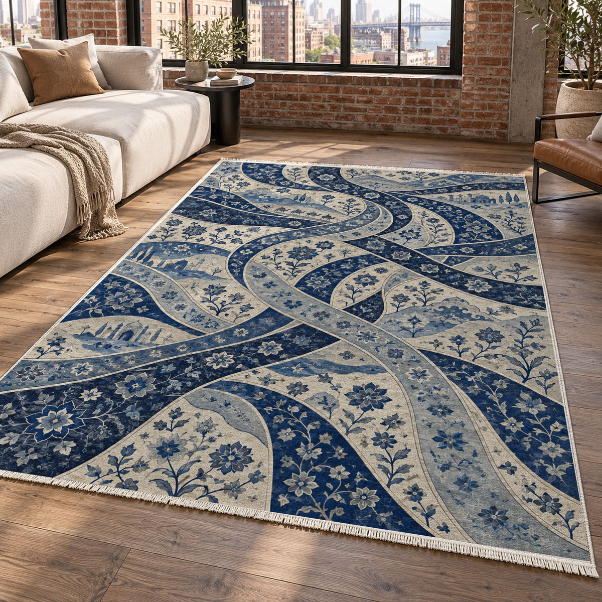 Woven Routes Indigo Ethnic Washable Rug — new york living