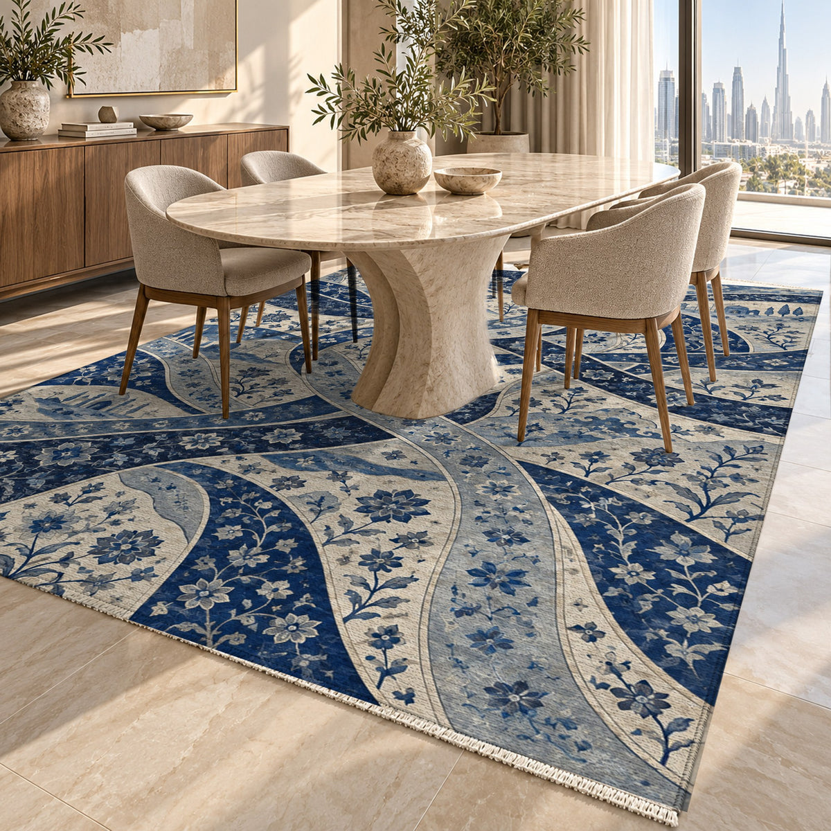 Woven Routes Indigo Ethnic Washable Rug — dubai dining