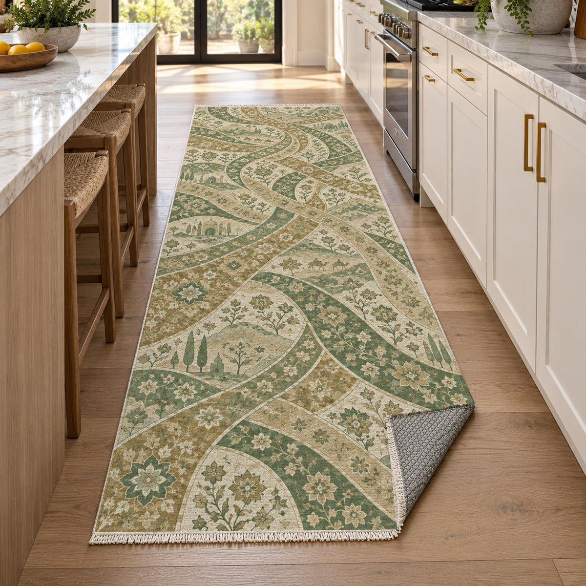 Woven Routes Sage Ethnic Washable Rug — new york kitchen runner
