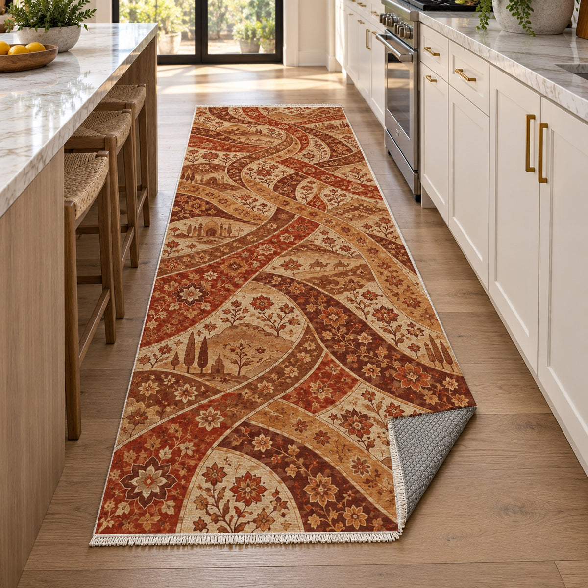 Woven Routes Terracotta Ethnic Washable Rug — new york kitchen runner