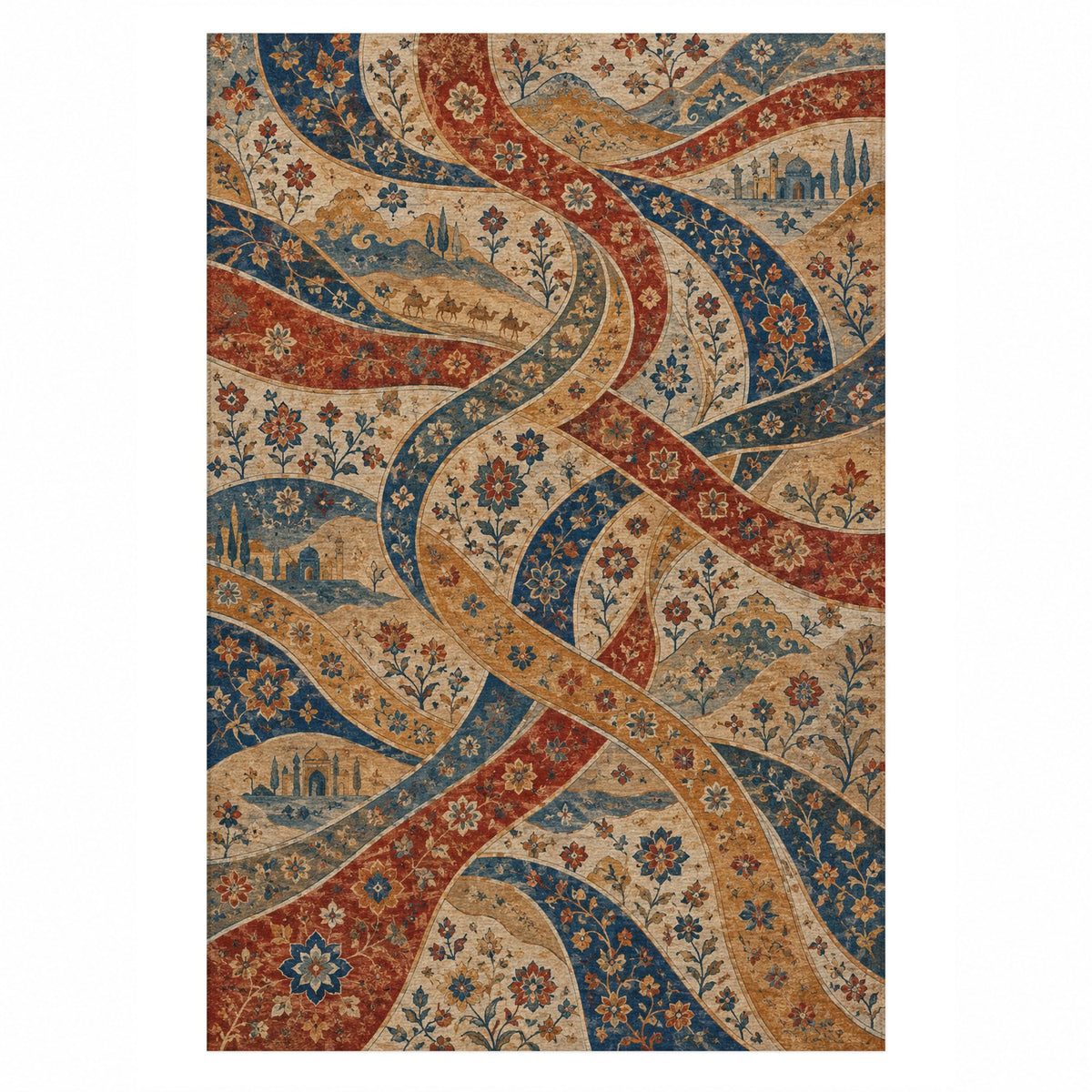 Woven Routes Ethnic Washable Rug — top view