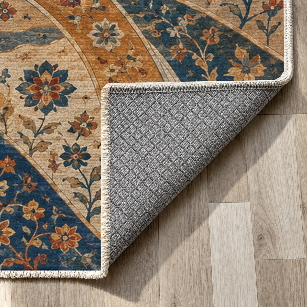 Woven Routes Ethnic Washable Rug — backing close up