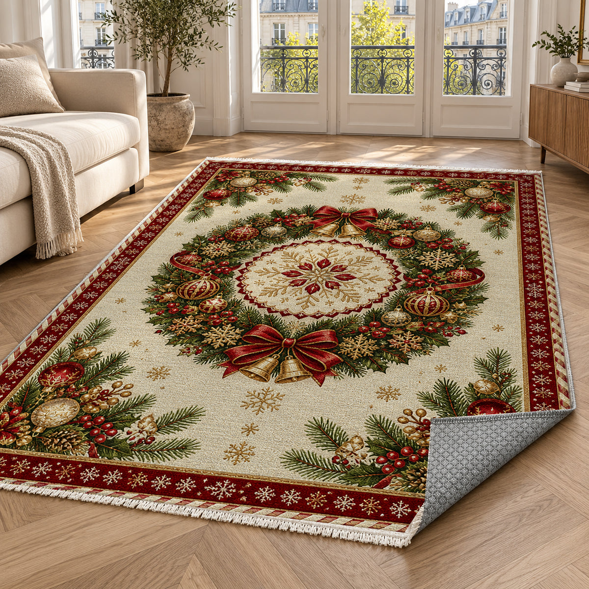 Wreath Ivory Washable Rug — paris living