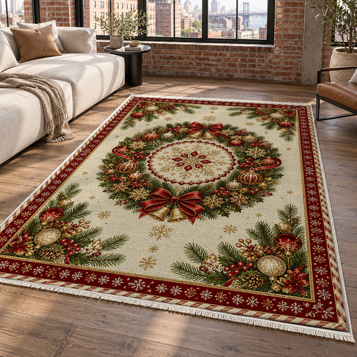 Wreath Ivory Washable Rug — new york living