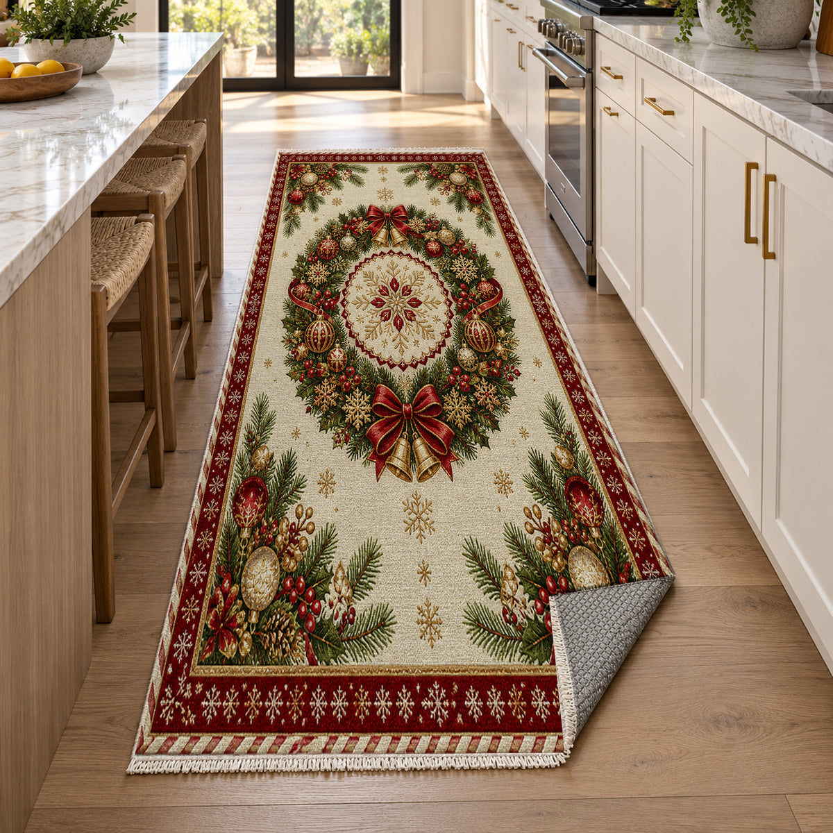Wreath Ivory Washable Rug — new york kitchen runner