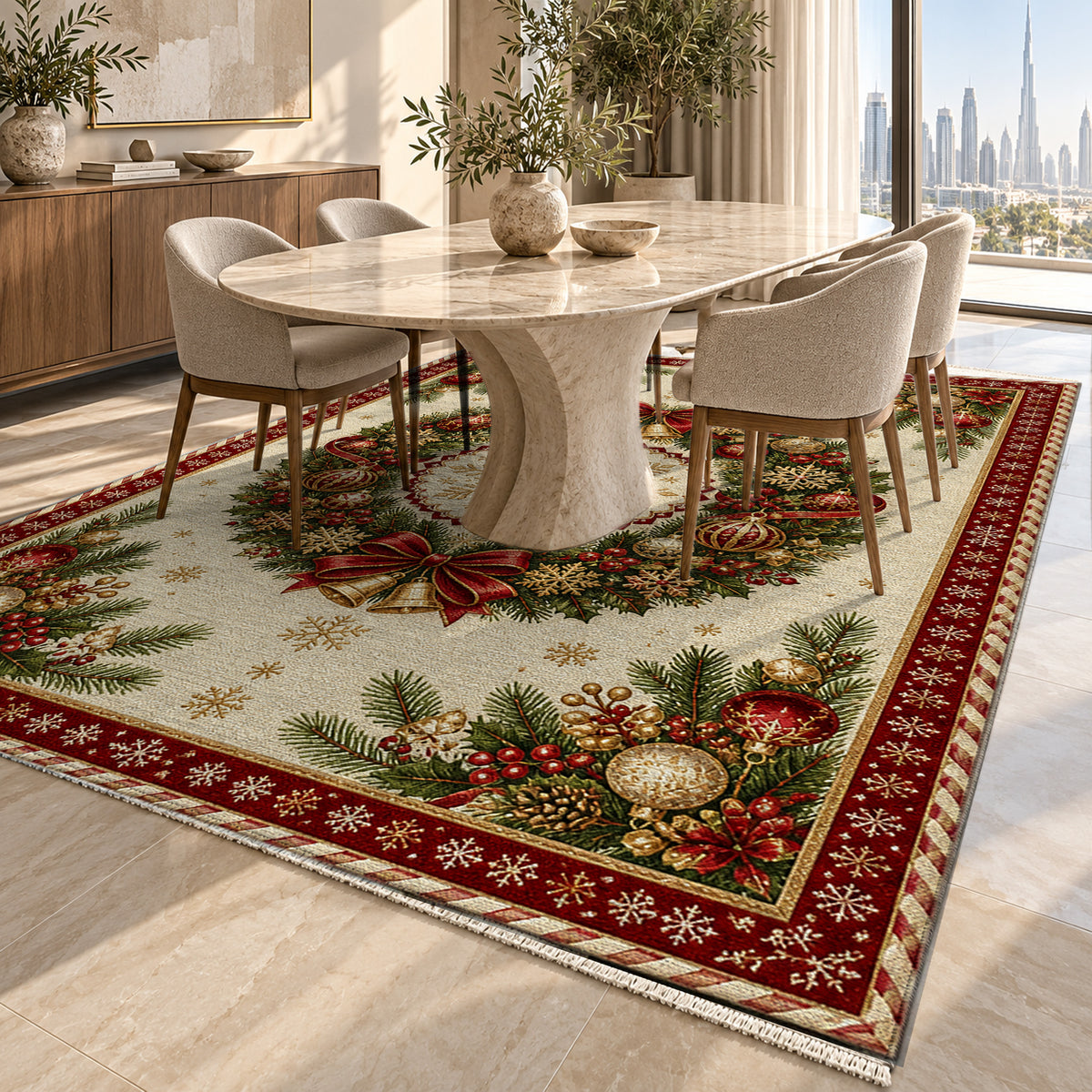 Wreath Ivory Washable Rug — dubai dining