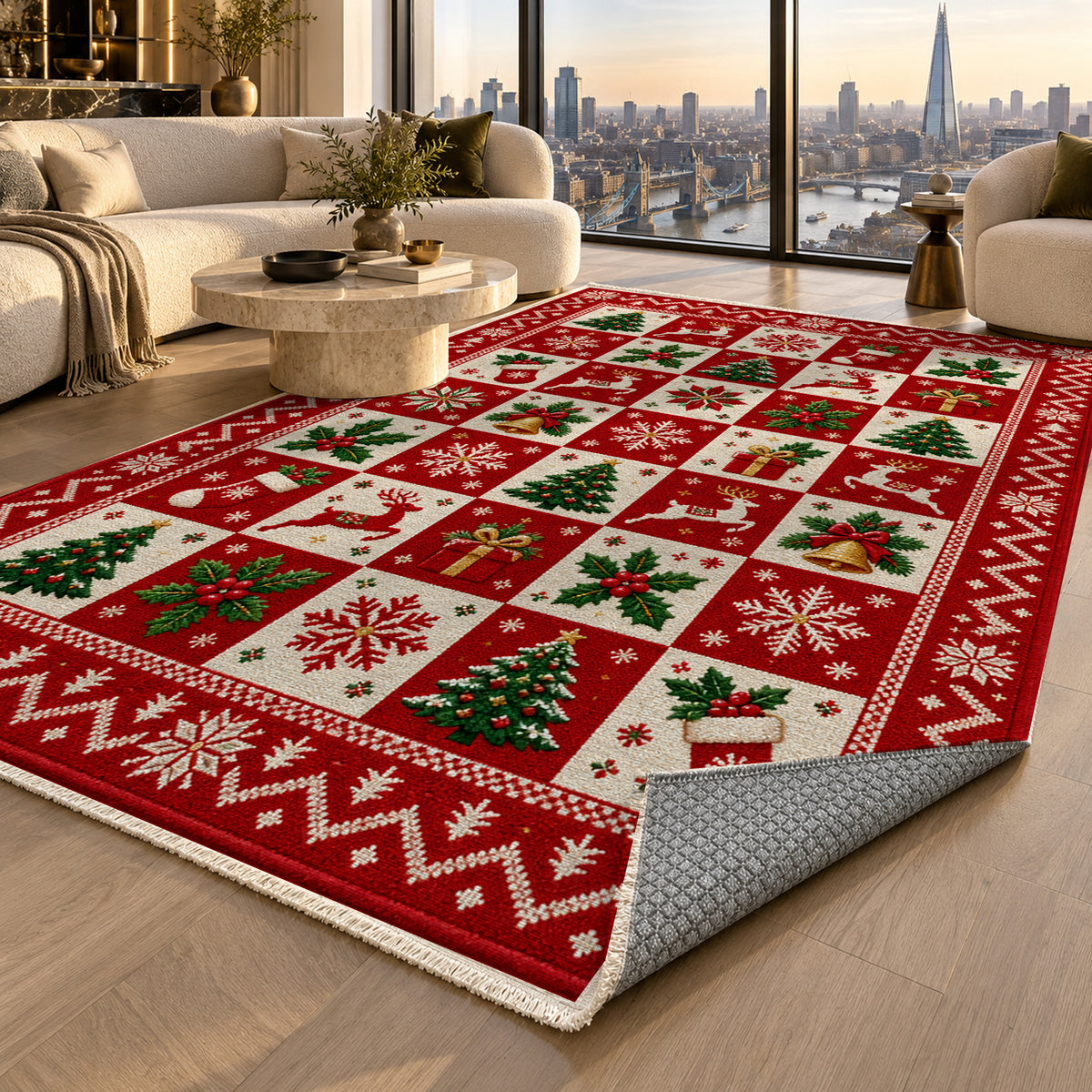 Yuletide Crimson Washable Rug — london luxury living