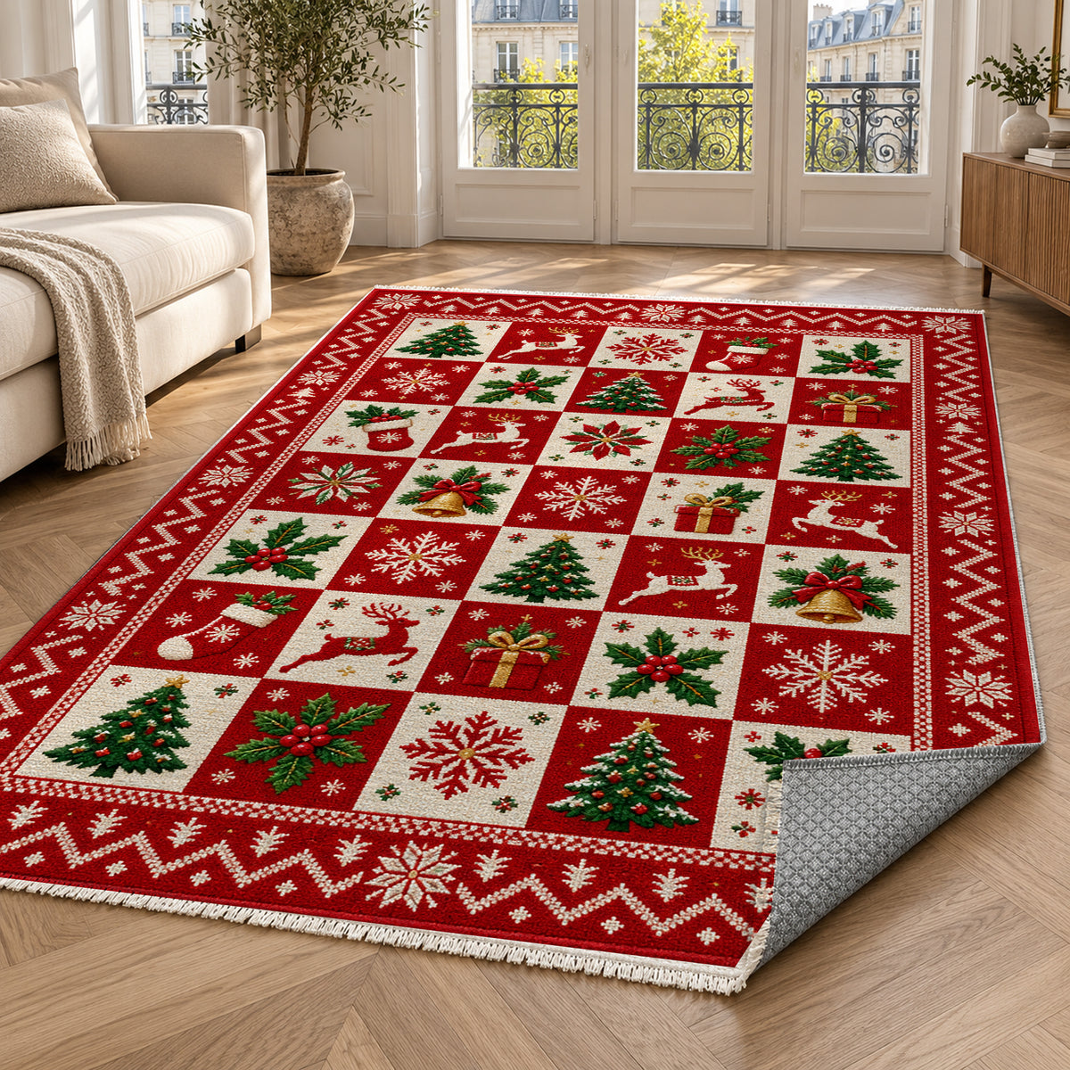 Yuletide Crimson Washable Rug — paris living