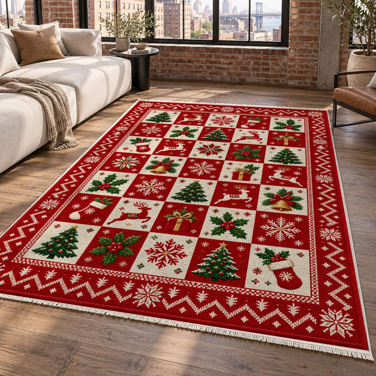 Yuletide Crimson Washable Rug — new york living