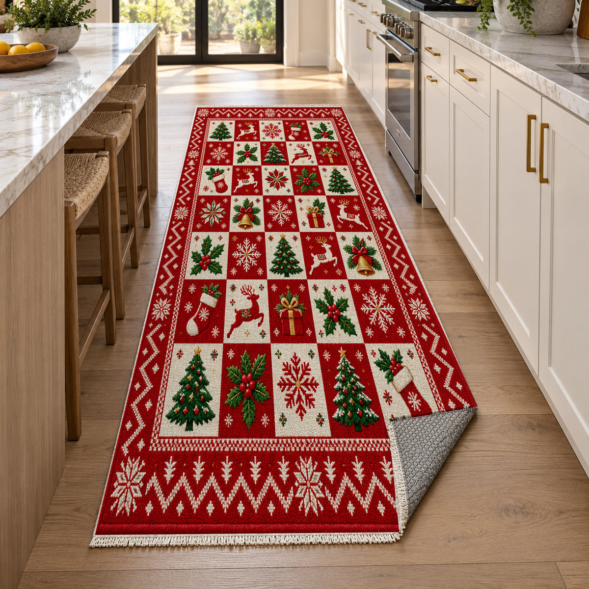 Yuletide Crimson Washable Rug — new york kitchen runner