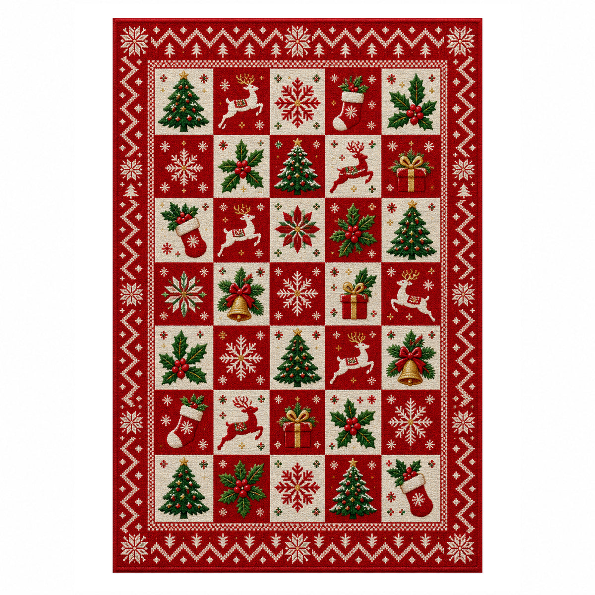 Yuletide Crimson Washable Rug — top view