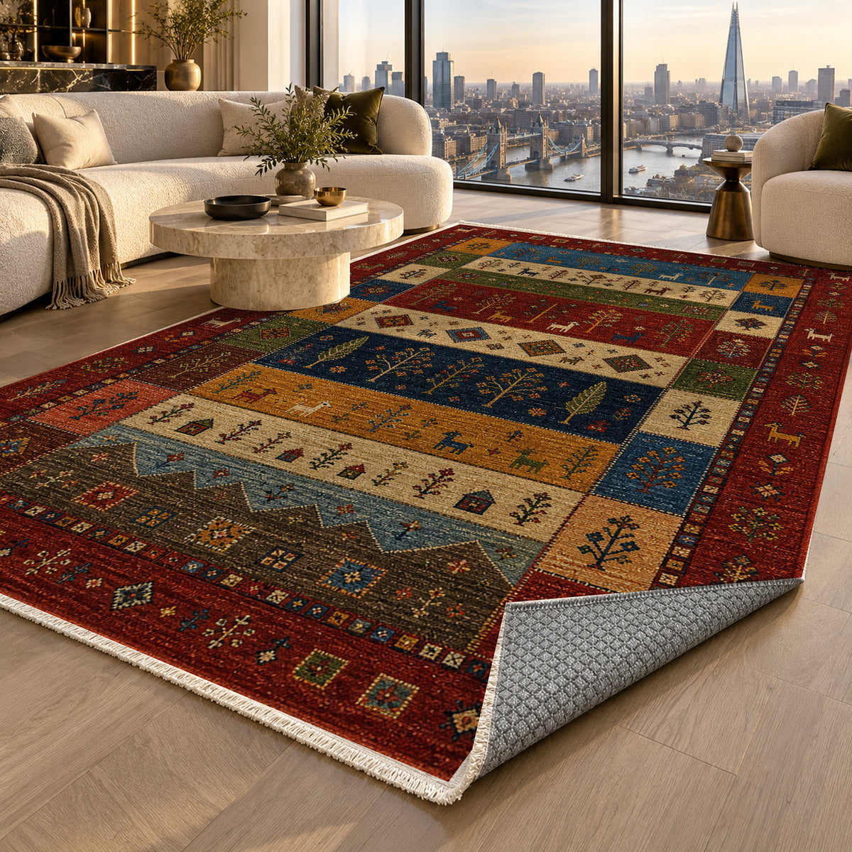 Zagros Garnet Ethnic Washable Rug — london luxury living