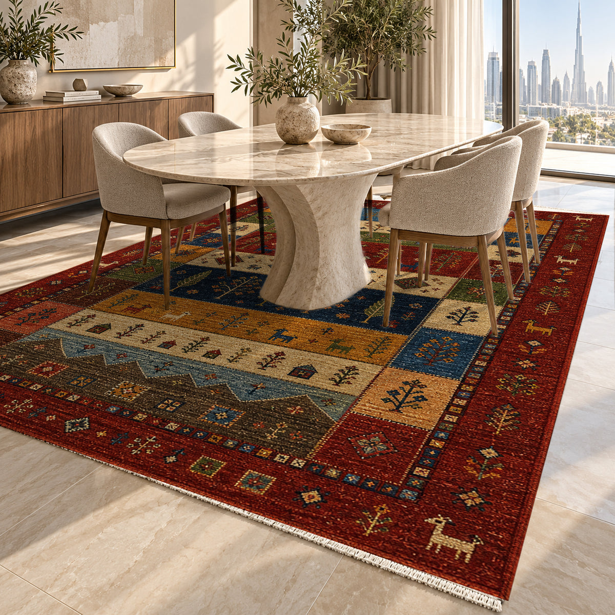 Zagros Garnet Ethnic Washable Rug — dubai dining