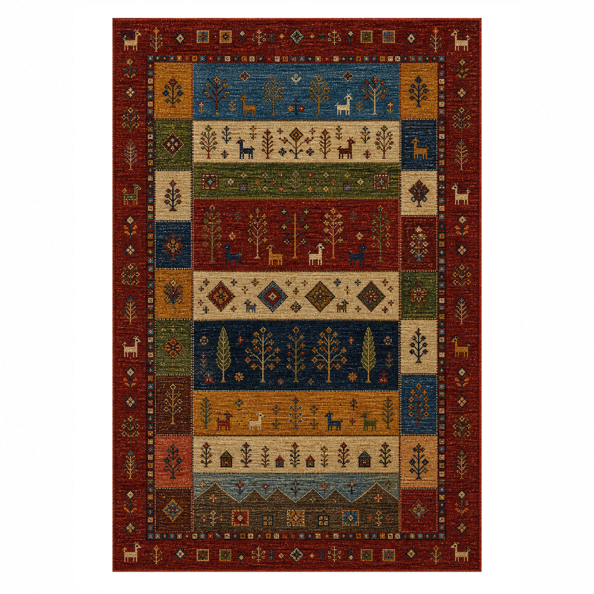 Zagros Garnet Ethnic Washable Rug — top view