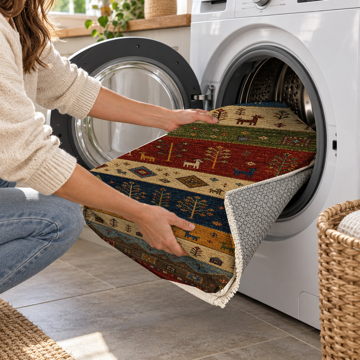 Zagros Garnet Ethnic Washable Rug — washing machine